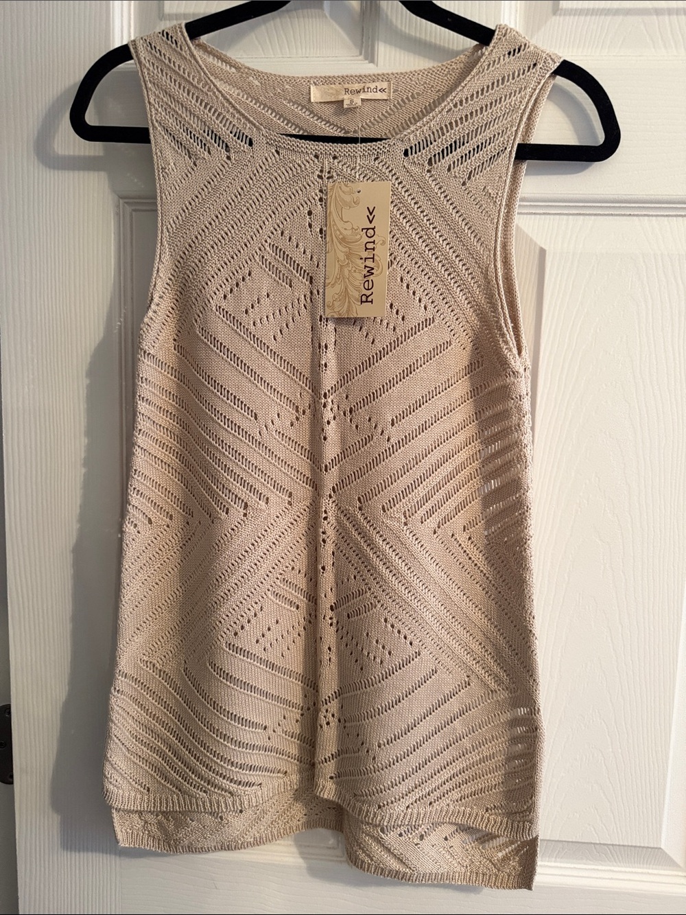 Rewind Open-Knit Sleeveless Tank Top in Light Beige